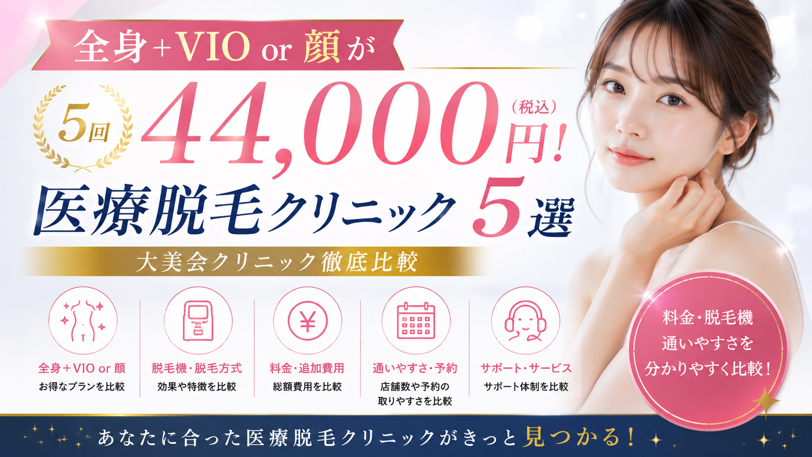 全身+VIO or 顔が5回44,000円！医療脱毛クリニック5選｜大美会クリニック徹底比較【2026年最新】